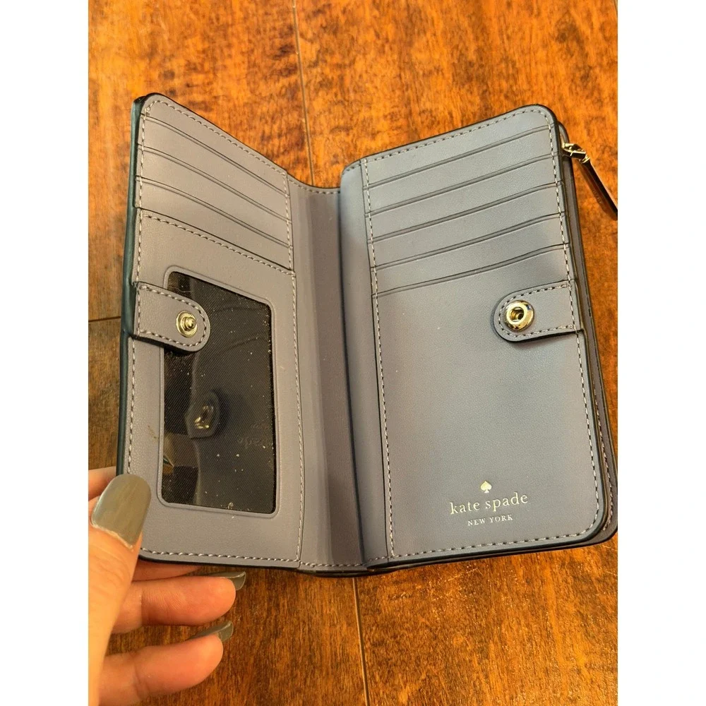 Kate Spade Staci Medium Compact Bifold Wallet Blue Colorblock Leather